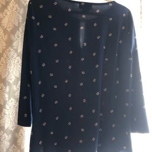 Liz Claiborne 3/4 sleeve shirt. Navy blue with light pink flowers